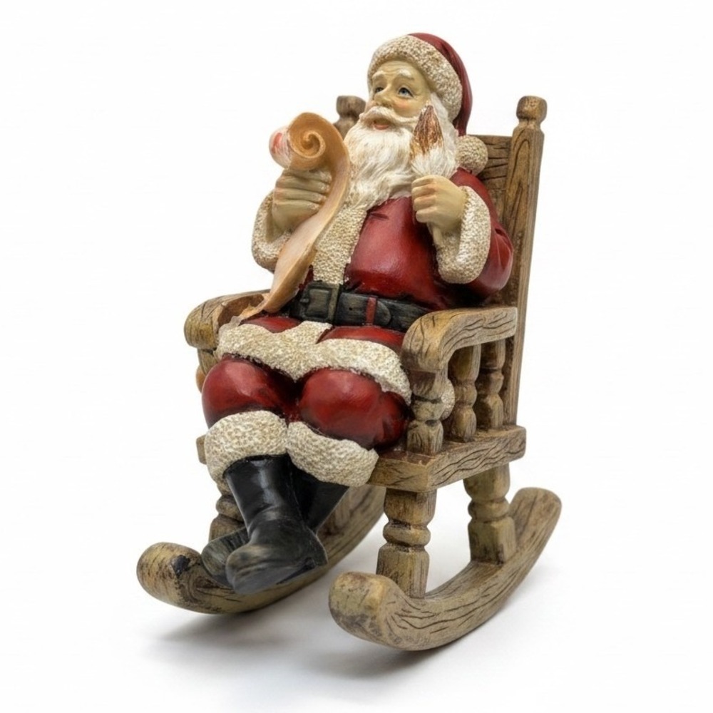 Vintage Santa Claus Rocking Chair Holding Scroll List Figurine Cottagecore Cabin